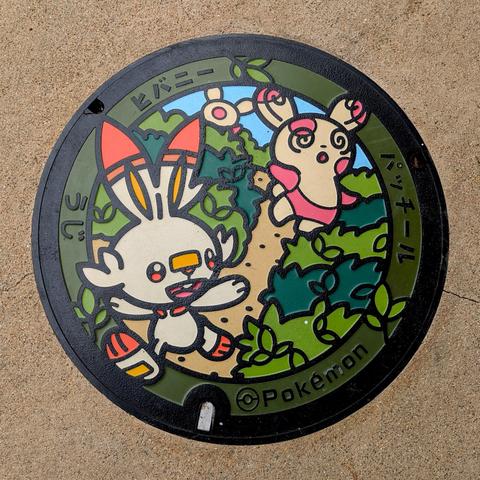 Scorbunny and Spinda manhole cover.