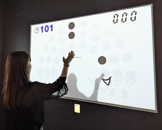 The Nintendo Museum also features interactive displays...this one utilizes your shadow to play a Game and Watch style game.