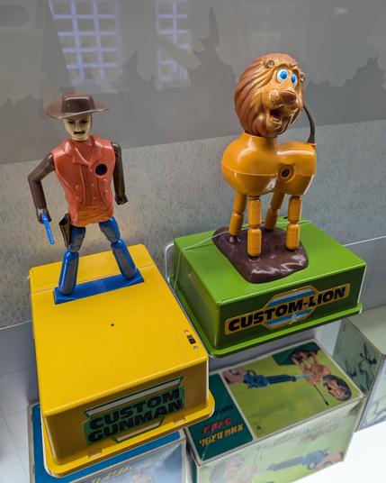 The Nintendo Museum also features displays of the toys and boardgames Nintendo has produced in the past (this man and lion are part of a shooting game...when the laser hits a certain part they collapse).
