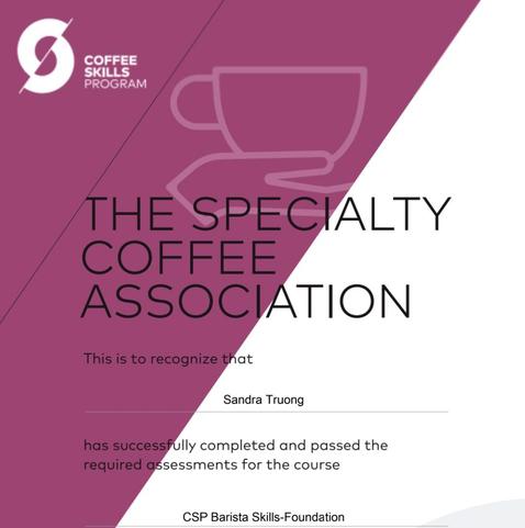 CSP Barista Skills Foundation certifcaat.