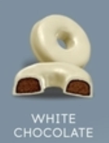 Valkosuklaalla peitetty keksi.