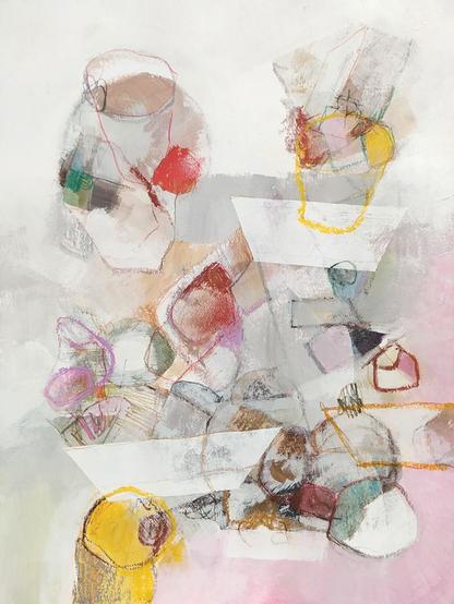 Une peinture abstraite dans des tons ternes alimentaires, avec de fortes marques de pinceau et des matières.