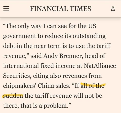 Quote in news story: "If all of the sudden the tariff revenue will not be there, that is a problem."