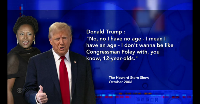 Trump answers No to Robin that he has no age limit. But quickly draws the line at "12 year olds like Republican Congressman [Mark] Foley was caught with. Odd age to draw the line at.

He answers Robin's question but not Howard's regarding whether he might be having an affair.

Trump married Melania in January of 2005. Barron was 7 months old at the time of the interview.