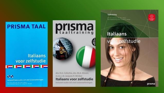 Drie verschillende covers van Italiaans voor zelfstudie, van de 1e tot en met de 22e druk.