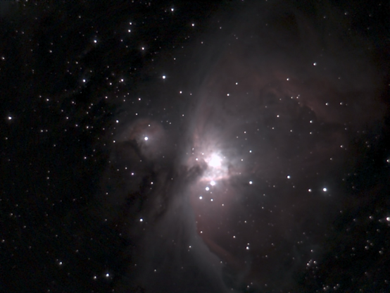 M42 - Great Nebula in Orion - unprocessed image. You can actually see it with your naked eye! It looks like a fuzzy, slightly brighter star in the "sword" of the constellation Orion. 