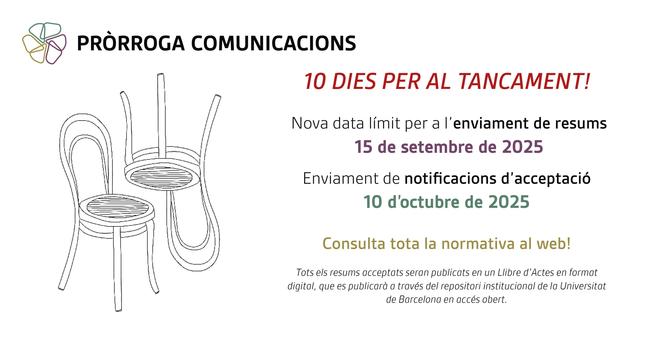 Avís de nova data límit per a enviar comunicacions a Congrés, figures de cadires i logotip del Congrés