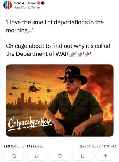 Message in truth social from Trump threatening Chicago