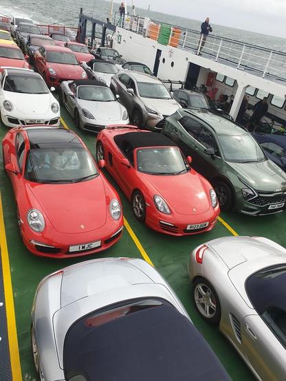 Cars owned by members of region 27 of Porsche Club Great Britain on the Carlingford ferry.