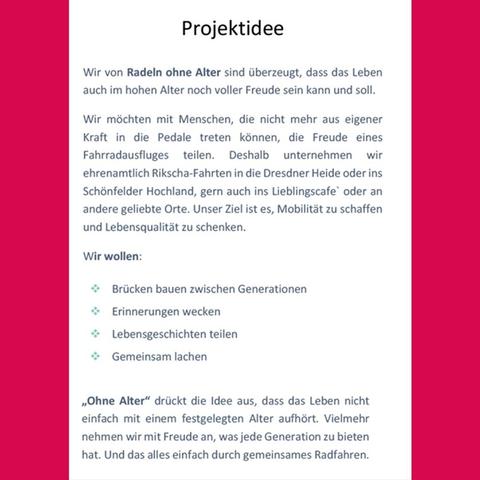 Beschreibung der Projektidee von Radeln ohne Alter