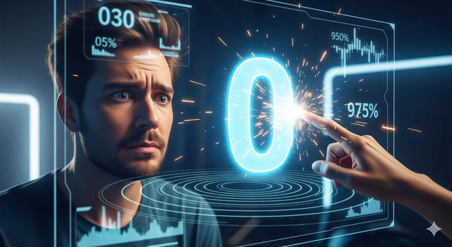 A frustrated YouTuber looking at a screen showing 0 views, with a hand coming into frame to 'nudge' the zero, symbolizing activating the YouTube algorithm.