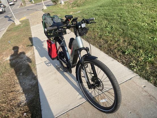 A bike on the sidewalk.
