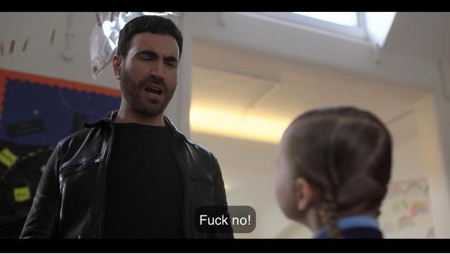 Picture of Roy Kent from Ted Lasso looking down at Phoebe his niece saying “fuck no!”