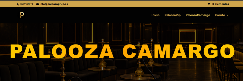 Cartel web Sala Palooza. Teléfono: 635792019. Email: info@paloozagrup.es