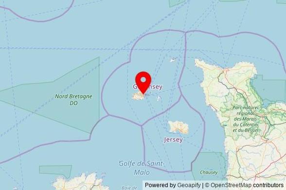 A map showing the area of St Peter Port with a pin at the position of Notre Dame du Rosaire, Burnt Lane, St Peter Port, GY1 3LL, Guernsey, Channel Islands