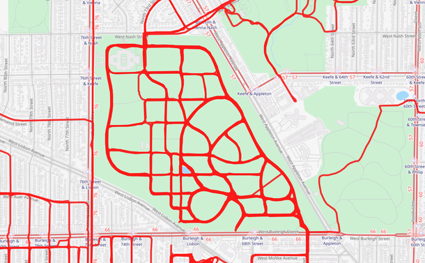 Map of bike rides in a cemetery.