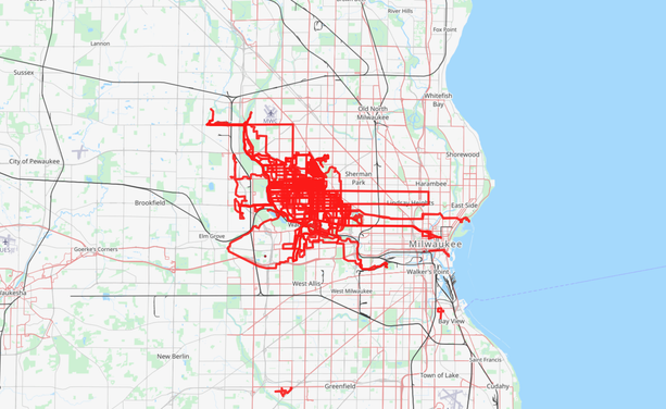 Map of bike rides in 2025.