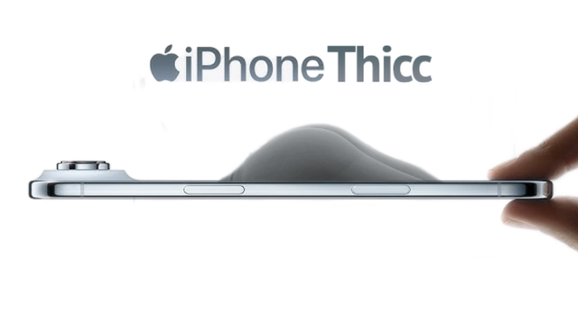 An iPhone with a Thicc booty with the text “iPhone Thicc” above the phone.