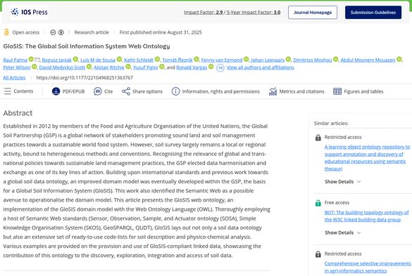 The article describing the GloSIS web ontology published by the Semantic Web Journal.