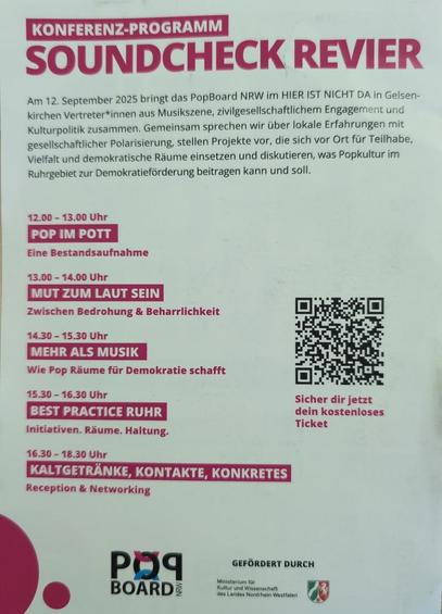 Programm des Sound-Check Revier in Gelsenkirchen, 12.9.25