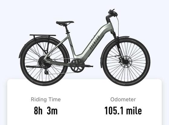 A screen shot from an app showing an odometer and ride time. 