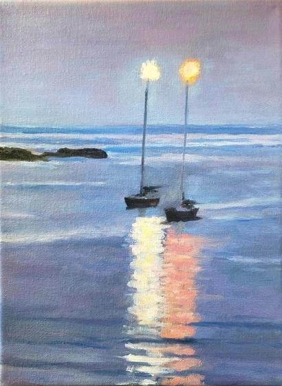Sandy Bay at Night
Oil on canvas, 9x12