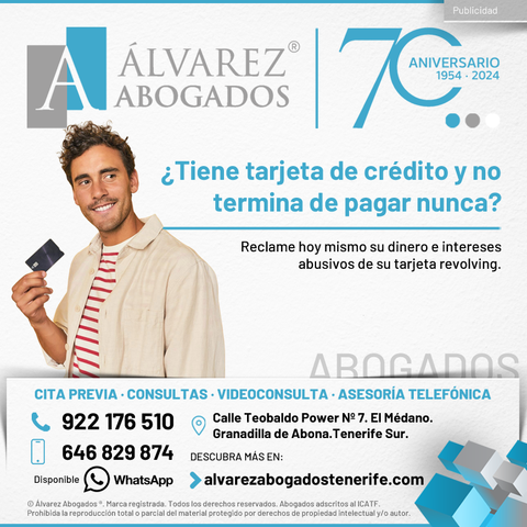 Abogados Tarjetas Revolving Tenerife. ¿Tiene tarjeta de crédito y no termina de pagar nunca? Abogados Tarjetas Revolving en Tenerife. Reclame hoy mismo el dinero e intereses abusivos de su tarjeta revolving en Tenerife Sur. ¿Alguna duda? Contáctenos ahora.
https://alvarezabogadostenerife.com/2020/04/abogados-tarjetas-revolving-tenerife/

#alvarezabogados #abogados #Tenerife #tarjetarevolving #usura #intereses #dinero #bancos #legal #justicia 
