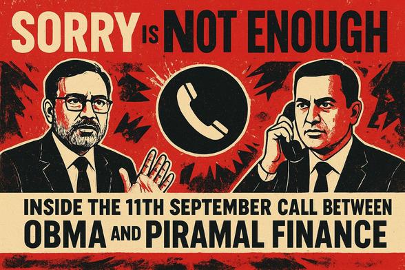 On 11 September 2025 (the DHFL Victims’ 9/11!!!), a phone conversation between Dr. Debaprasad Bandyopadhyay (OBMA) and Mr. Jitendra Wagh (Piramal Finance Ltd.) laid bare the unresolved moral and legal contradictions of the DHFL resolution. While Wagh reiterated corporate apologies and deferred responsibility to court rulings, Bandyopadhyay challenged the moral legitimacy of Ajay Piramal’s acquisitions—juxtaposing philanthropy, political donations, and lavish displays of wealth against the dispossession of DHFL victims. The dialogue exposed how legal frameworks and symbolic appropriations of Gandhi, Tagore, and the Gita serve to shield systemic financial abuse and crony capitalism under the BJP regime. By forcing Piramal Finance into reluctant acknowledgment, OBMA pierced corporate silence, reframing the DHFL struggle as a broader reckoning with India’s oligarchic order.