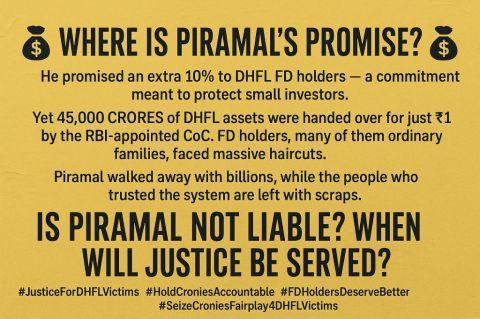 The DHFL scam exposes alleged crony capitalism by Ajay Piramal, including undervalued acquisitions, insider trading, environmental violations, and SLAPPs against victims. Close ties to the BJP raise accountability concerns, while ordinary investors face massive losses. Citizens are mobilizing to demand justice and protect public health and financial security.