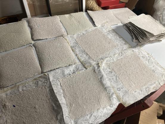 A bunch of handmade paper.