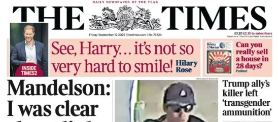 The Times front page today. 

Among the top headlines "TRUMP ALLY'S KILLER LEFT TRANSGENDER AMMUNITION" 