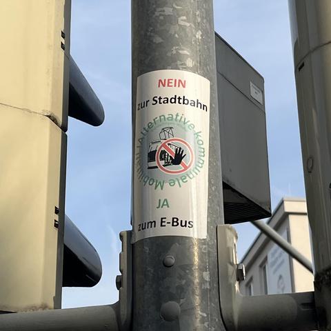 Aufkleber Nein zur Stadtbahn Ja zum E-Bus
