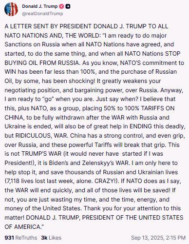 Trump about sanctions on Russia and China