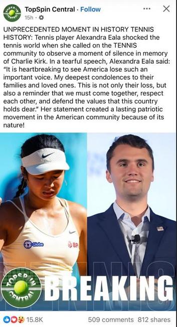 Fake message on Facebook /disinformation about Charlie Kirk