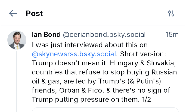 Ian Bond on Bluesky about Trump and sanctions on Russia