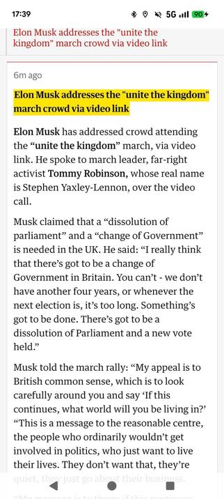 Musk calls for a change of government in the UK