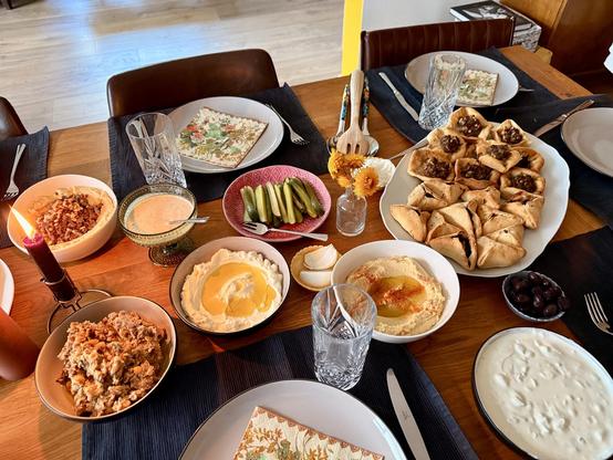 Another view of the table with lots of food