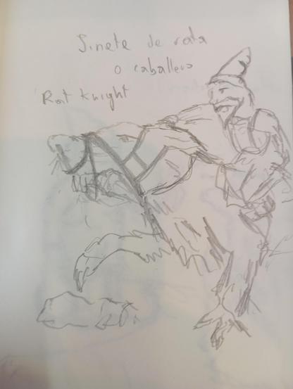 Dibujo a lápiz: un gnomo jinete de rata