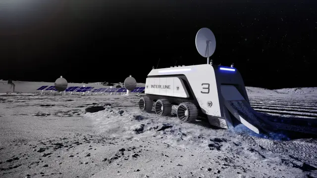 Vizuální model nového stroje od Interlune pro detekci a těžbu přírodních zdrojů z vesmíru