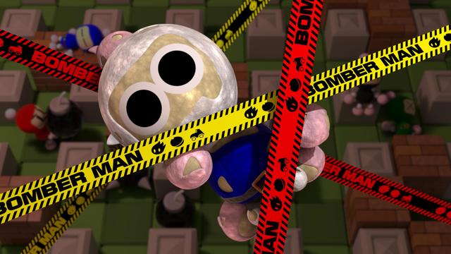 Our classic style White bomberman in a Bombergirl style battle-damaged defeat screen.