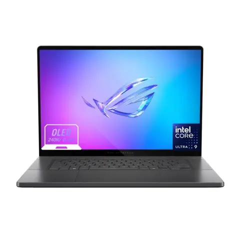 PC portable gamer Asus ROG Zephyrus G16 avec processeur Intel Core Ultra 9 185H, carte graphique RTX 4060, 32 Go DDR5 et écran OLED 16 pouces 3K 240Hz.