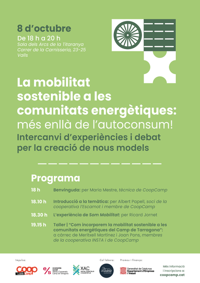 Jornada de mobilitat sostenible a les comunitats energètiques del Camp de Tarragona. Intercanvi d'experiències i debat per la creació de nous models.