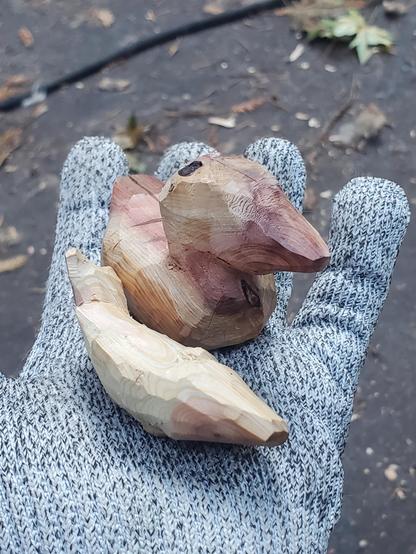 rough carved redwood duckie and fishy 