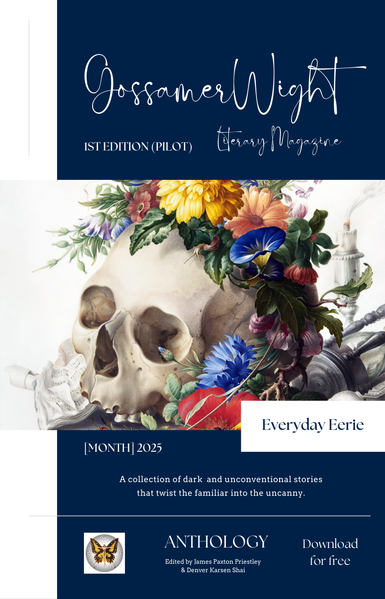 The cover, in colour, of the first edition (pilot) of the GossamerWight Literary Magazine Anthology.