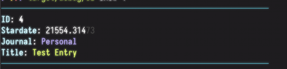 Header of a journal entry, showing the "date" converted into a "stardate".