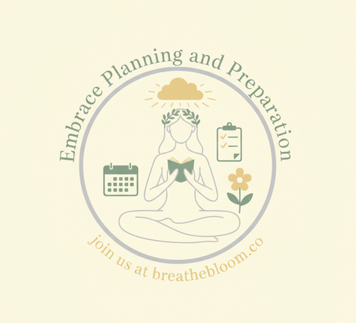 wellness logo for 'women over 40' with colors: Pastel Yellow, Sage Green, Light Gray; breathebloom.co