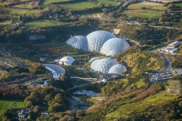 A  cluster of geodesic domes.