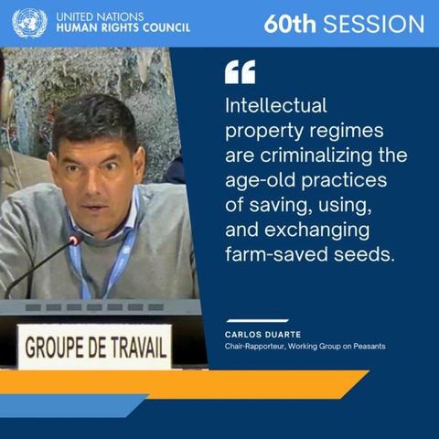 ⁨🇺🇳 #HRC60 17 Sept 2025
UN #HumanRights Council 60th Session
➡️ Working Group on the Rights of Peasants & Other People Working in Rural Areas 
📸 At the UN Human Rights Council HRC60, Carlos Duarte, chair of the UN Working Group on #PeasantsRights , warned that land appropriation, seeds privatization, and “green grabbing” undermine rural livelihoods and #FoodSovereignty 
🆕 Report ⏯️ 2:27:17 🔴 https://webtv.un.org/en/asset/k1j/k1j6dkfsn0

#UNDROP #Right2Land #Right2Seeds #RightToLand #RightToSeeds 

@CarlosDuarte0011 