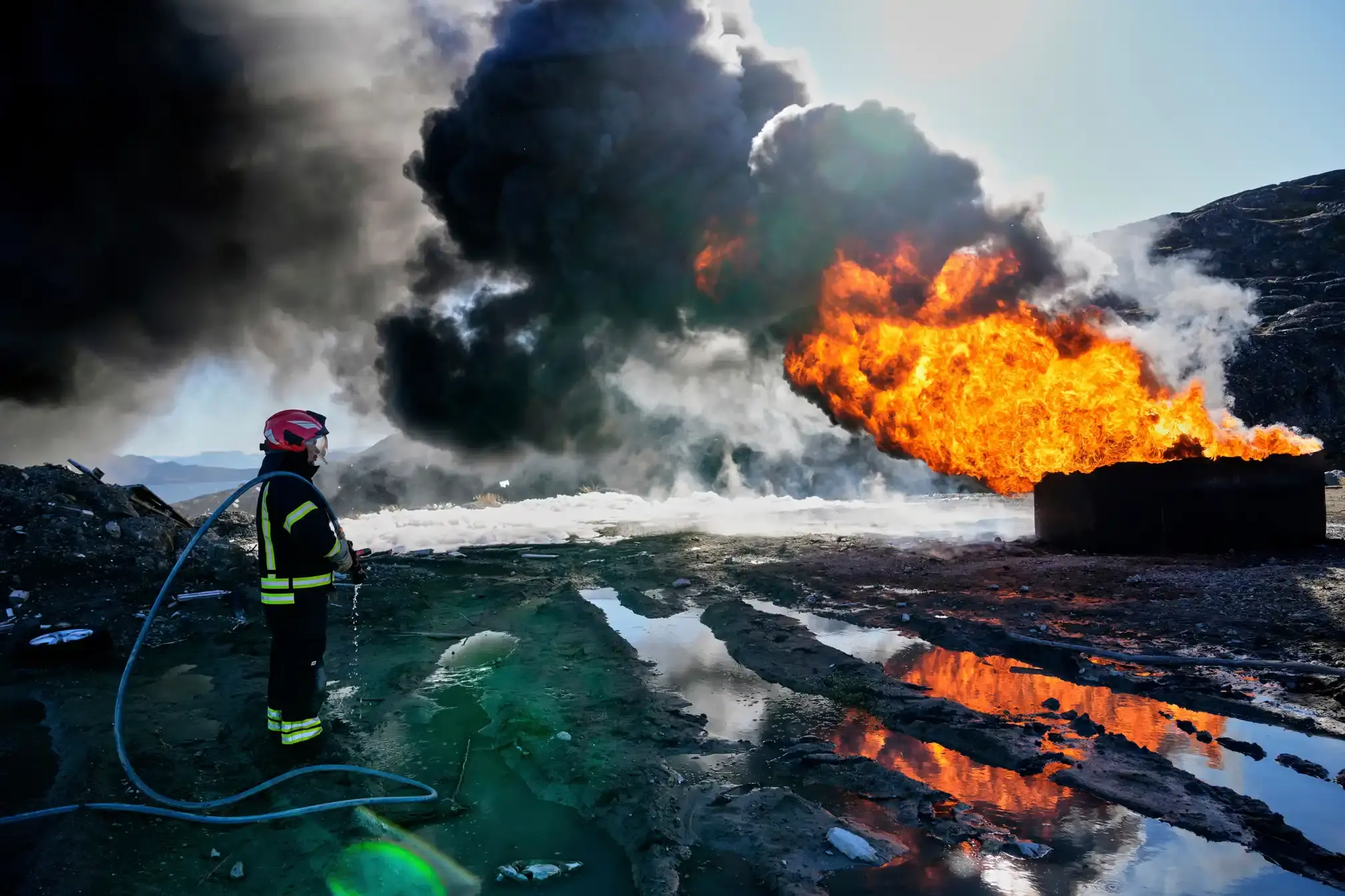 Young Greenlandic firefighters take part in Arctic basic training, supervised by the Danish army.