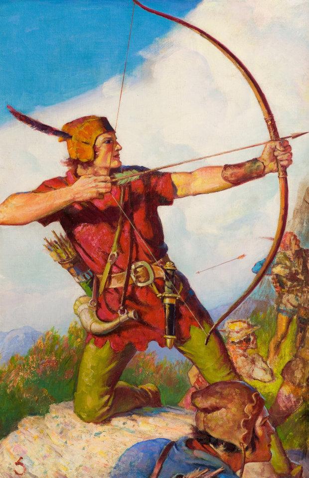 Robin Hood aiming with a bow.